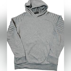 KIMHWRSS Men's Grey Biker Style Hoodie with Pleated Sleeves - Size Medium